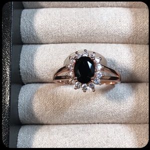 18KGP Black Sapphire w/Cubic Zirconia. Size 9.